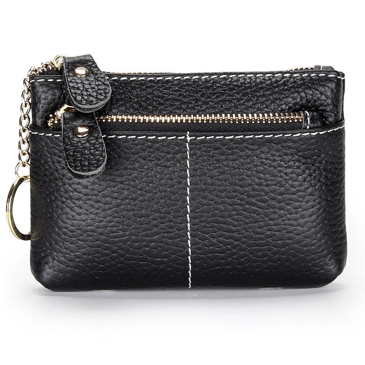 Premium Double Zip Leather Coin Pouch