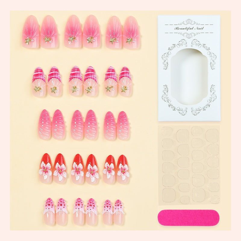 Artificial nail set with blooming 3D details and glitter accents Kalsten