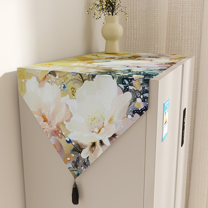 Floral Watercolor Jacquard Table Runner with Tassel Trim