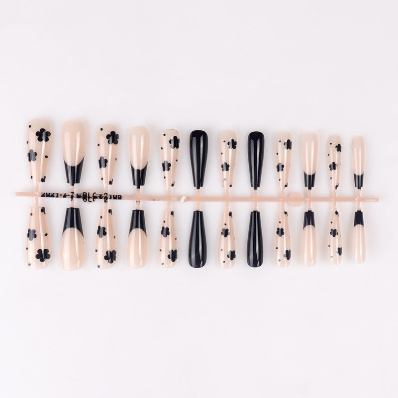 Decorative Black Floral Stiletto Press-On Nails Kalsten