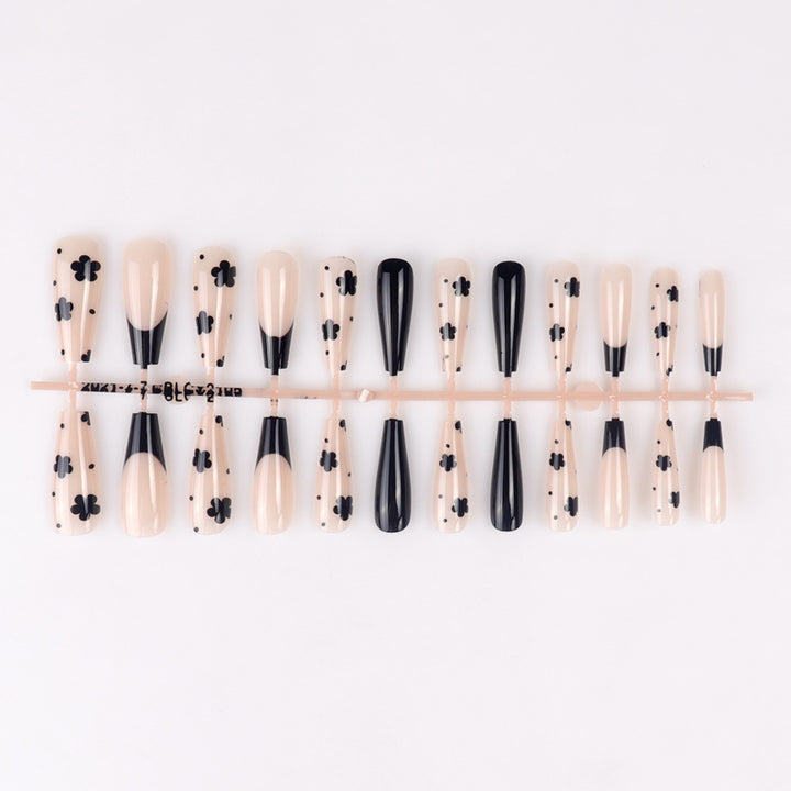 Decorative Black Floral Stiletto Press-On Nails Kalsten