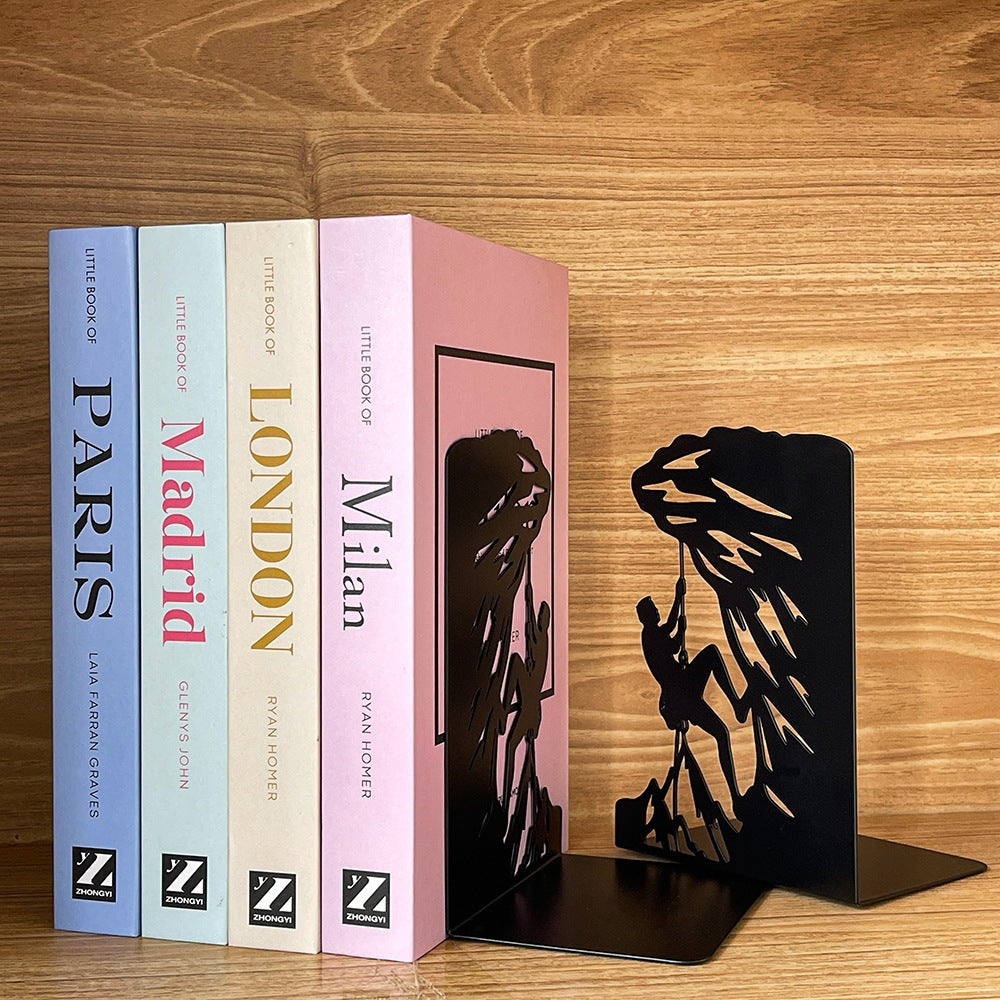 Climbing-Themed Metal Bookend Sculpture