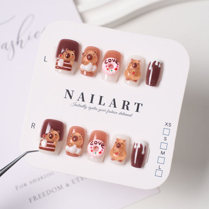 Cute Character-Themed Press-On Nail Set with 3D Bear Designs Kalsten