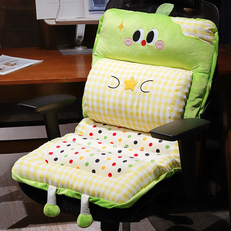 Padded child seat cushion with high backrest and removable neck roll