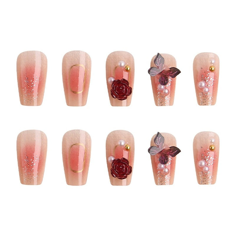 Floral Decorated Press-On Nail Set