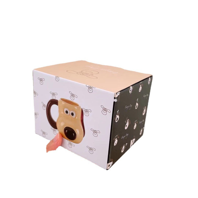 Playful ceramic dog-shaped coffee mug with ergonomic handle