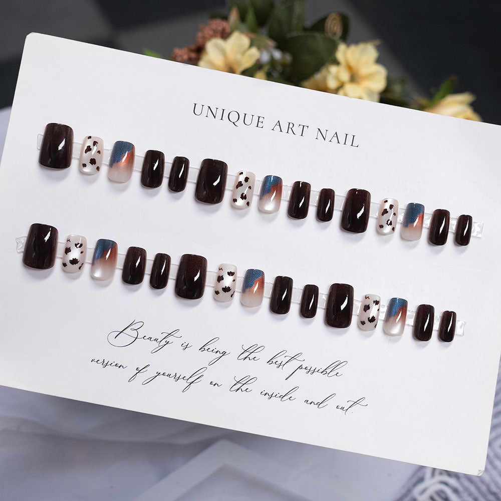 Artistic Press-On Nails with Unique Animal Print Design