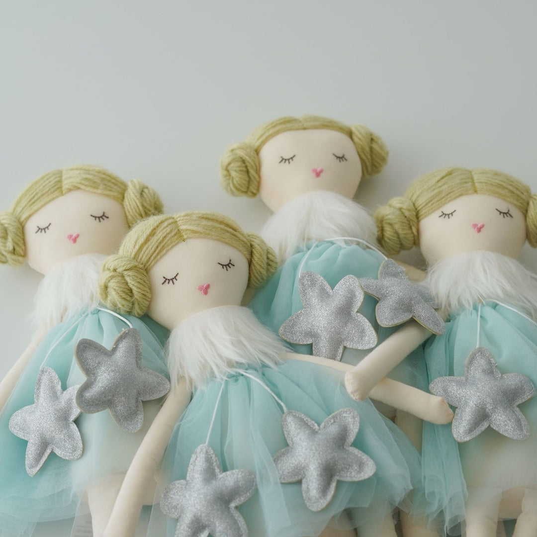 Handmade Plush Princess Rag Doll with Tulle Skirt and Long Striped Legs