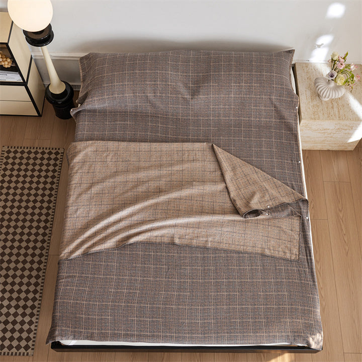 Reversible duvet cover set made of cotton-linen blend with fine check pattern