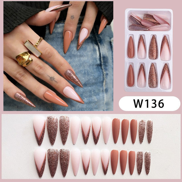 Stiletto-Shaped Press-On Nail Set with Glitter Accents