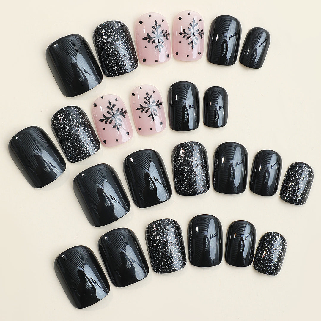 Stylish Press-On Nail Art Set with Decorative Sparkle and Floral Designs Kalsten