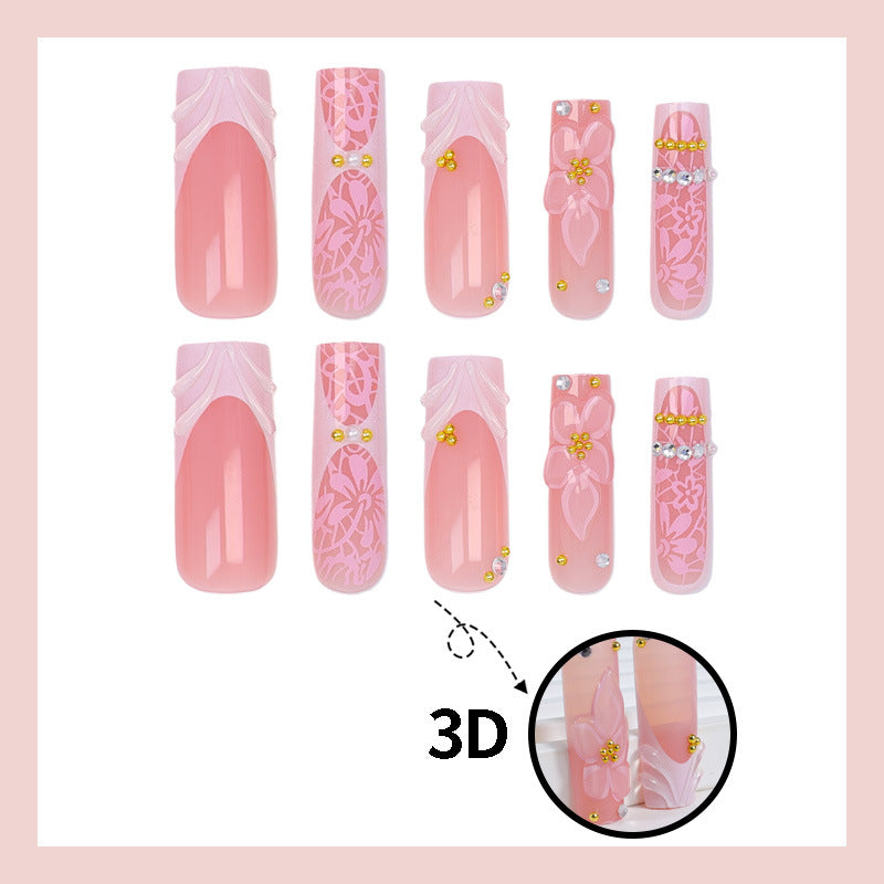 Artificial nail set with floral designs and sparkling accents Kalsten