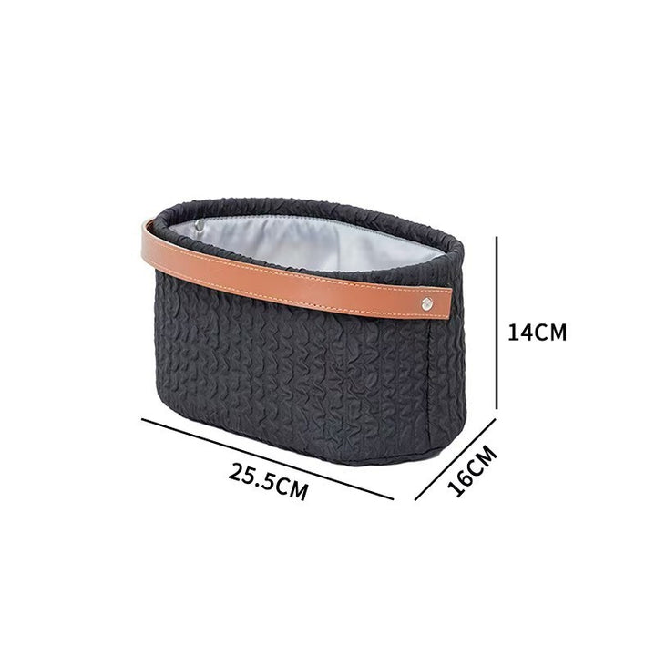Elegant storage basket with faux leather handle