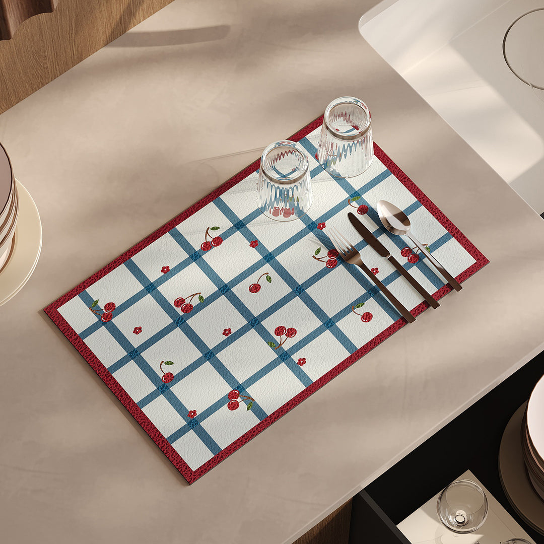 Striped Faux-Leather Table Placemat with Decorative Snail Print