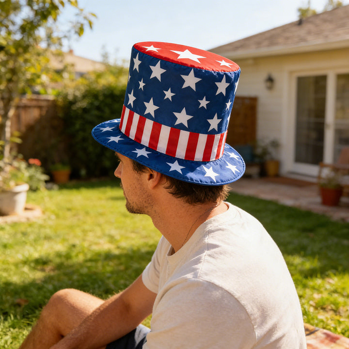 Unisex nan patriotic top hat with stars and stripes pattern made of satin Kalsten