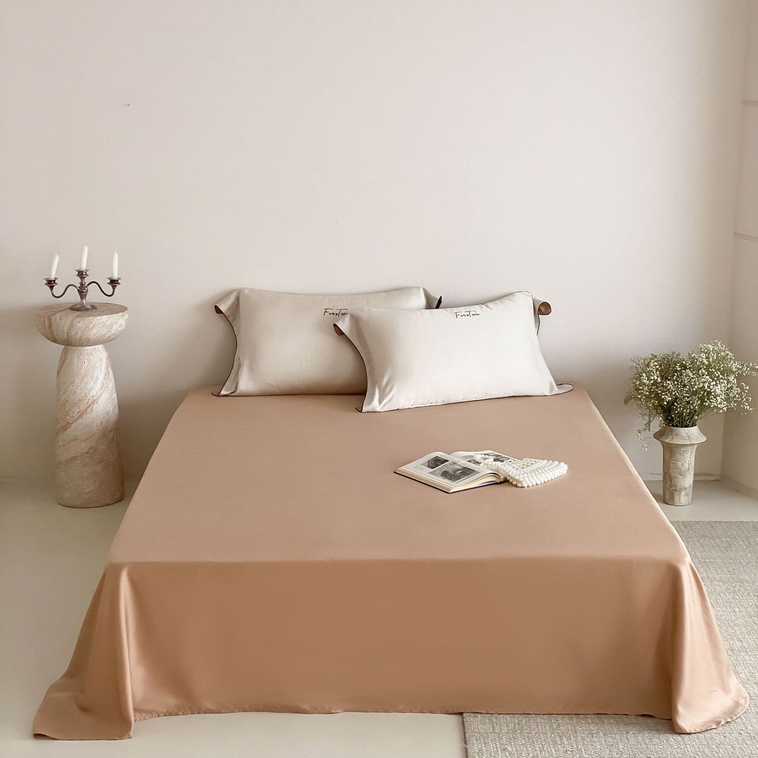 Luxurious cotton satin bedding set with embroidery and contrast piping