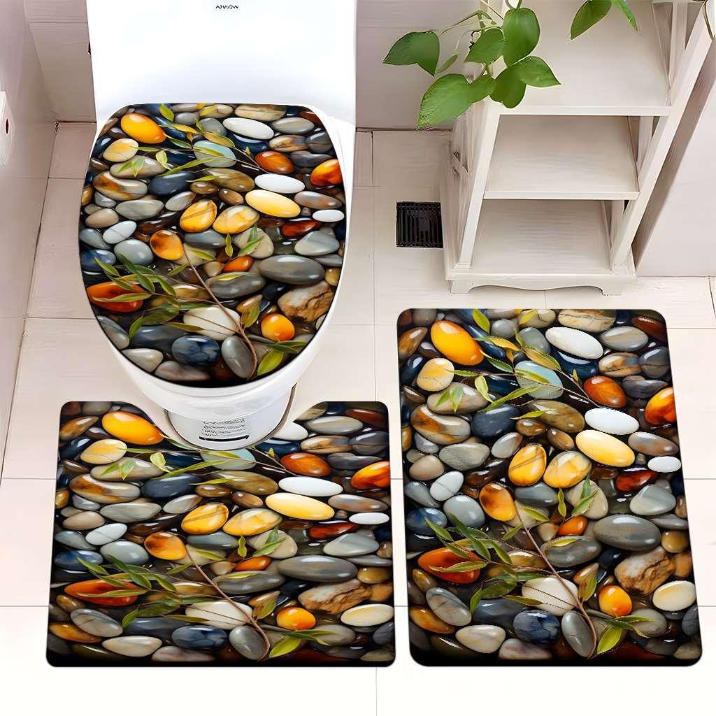 Decorative Rock and Butterfly Bathroom Mat Set Kalsten