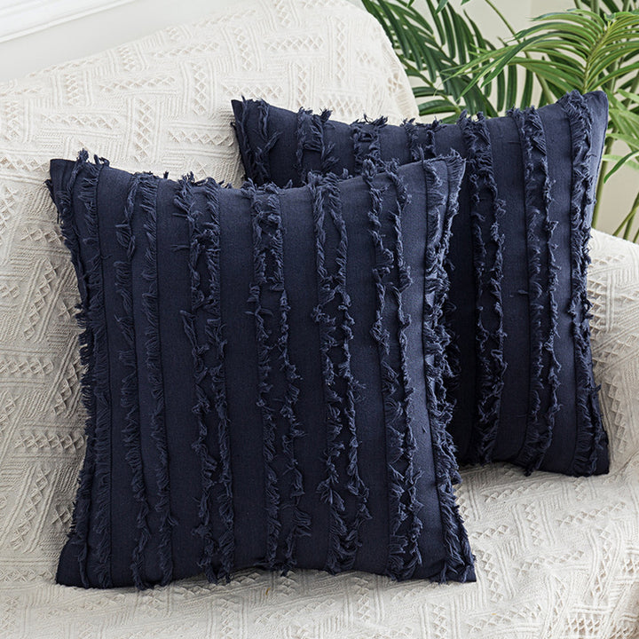 Decorative Fringed Textured Throw Pillow Cover Pair