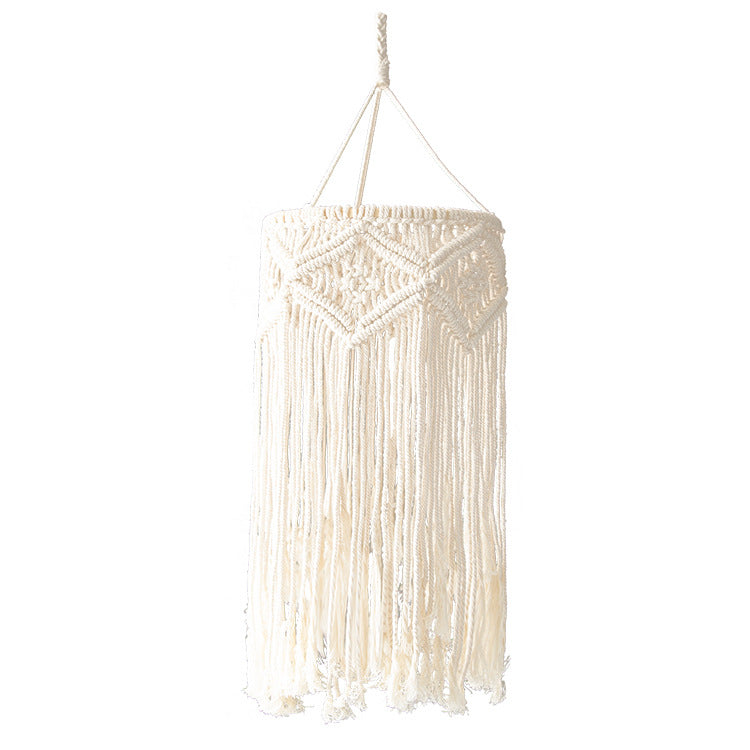 Macramé pendant light with hand-knotted cotton shade and decorative fringes Kalsten