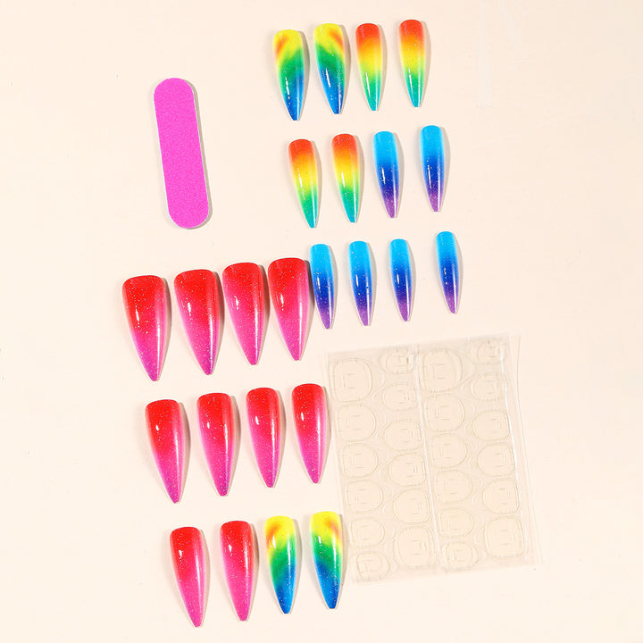 Stiletto Rainbow Ombre Nail Art Extensions Kalsten