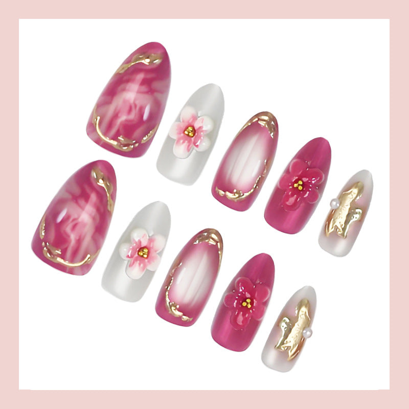 Acrylic nail set with floral accents and glitter details Kalsten
