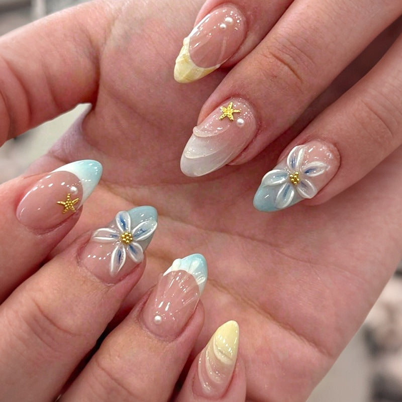 Art nail set with elegant flower design and stylish color gradients Kalsten