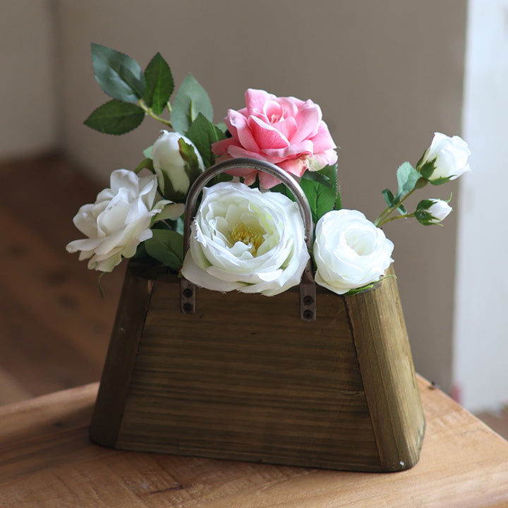 Handcrafted wooden basket with metal handles Kalsten