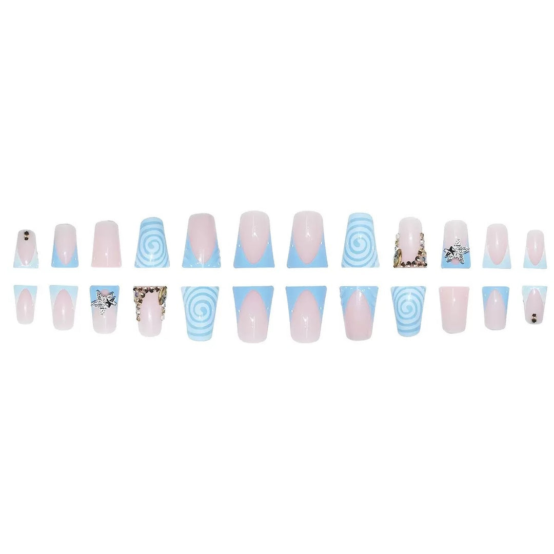Artistic Long Press-On Nail Design with 3D Star Accents Kalsten