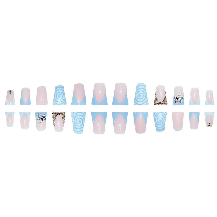 Artistic Long Press-On Nail Design with 3D Star Accents Kalsten