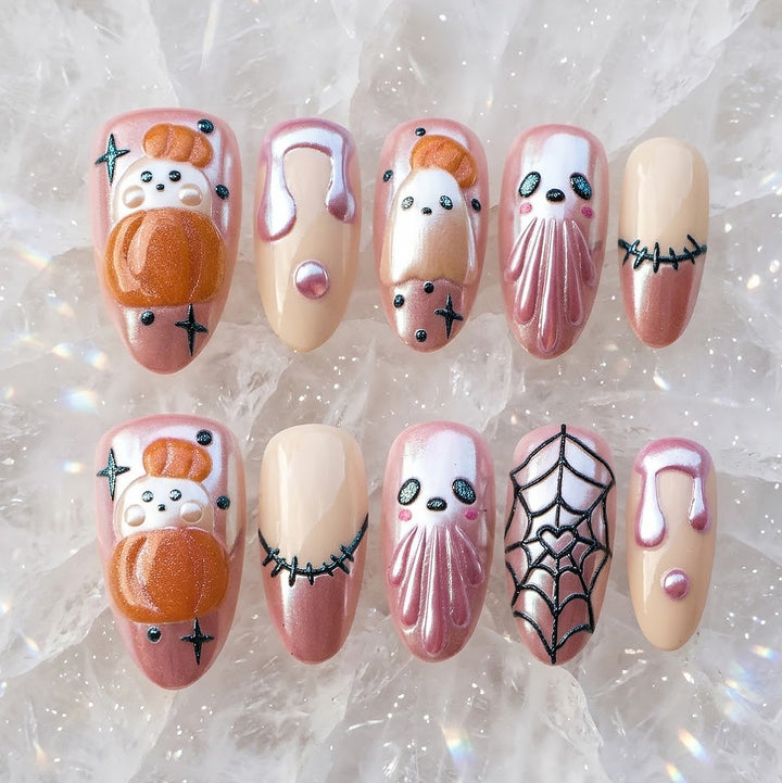 Whimsical Halloween-Themed Press-On Nail Art Set