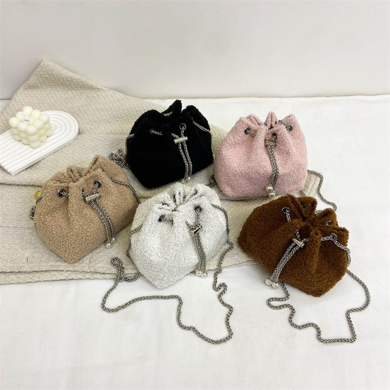 Plush Drawstring Bucket Bag
