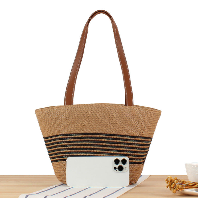 Beach bag with braided pattern and elegant leather handles Kalsten