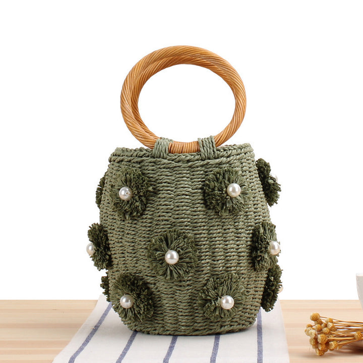Handcrafted basket bag with bead appliqués Kalsten