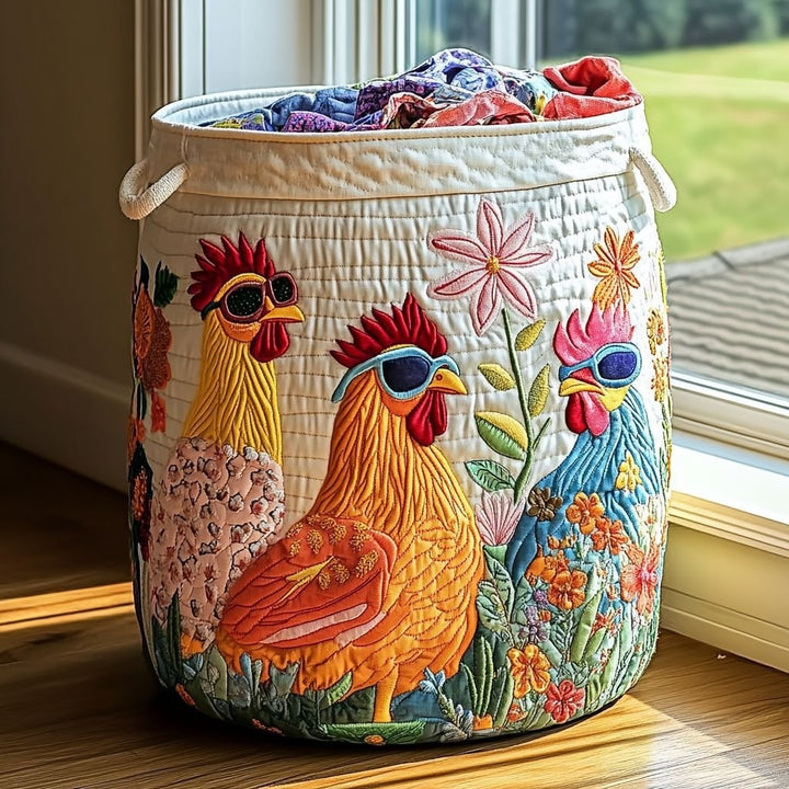 Quilted Decorative Laundry Storage Basket With Rope Handles Collapsible Fabric Organizer
