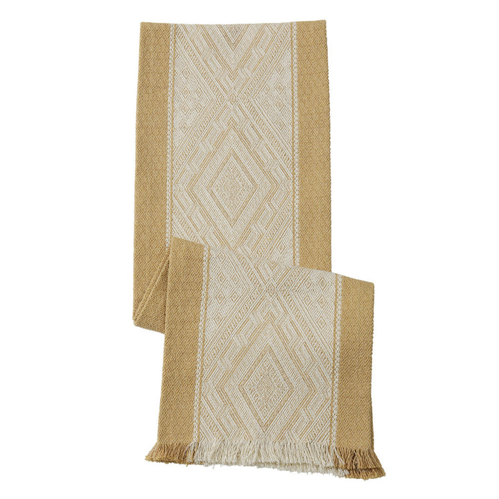 Woven table runner with geometric ethnic ornament and fringes Kalsten