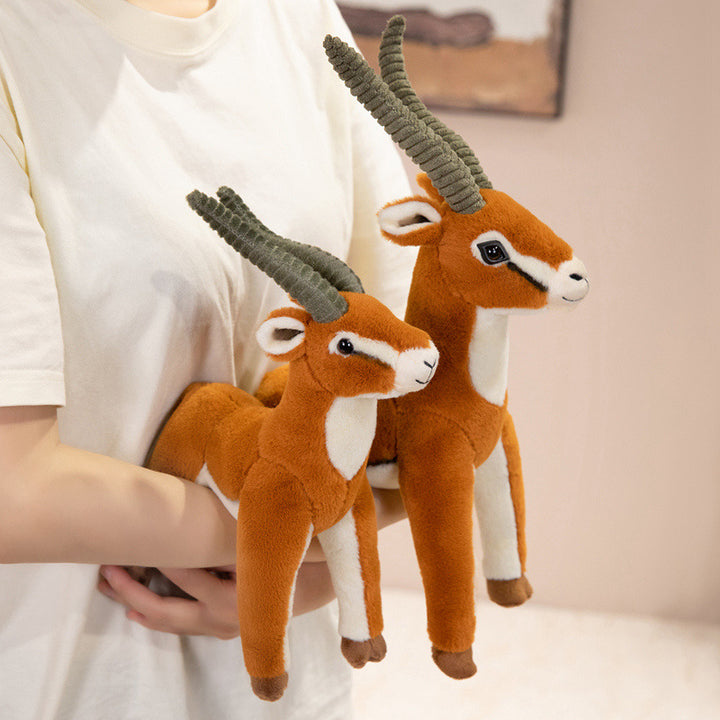 Life-Size Standing Antelope Plush with Ribbed Curled Horns and Poseable Legs Kalsten