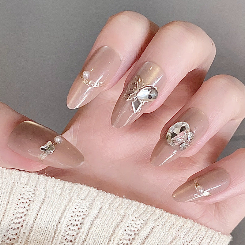 Glamorous Press-On Nail Set with Decorative Gemstone Accents Kalsten