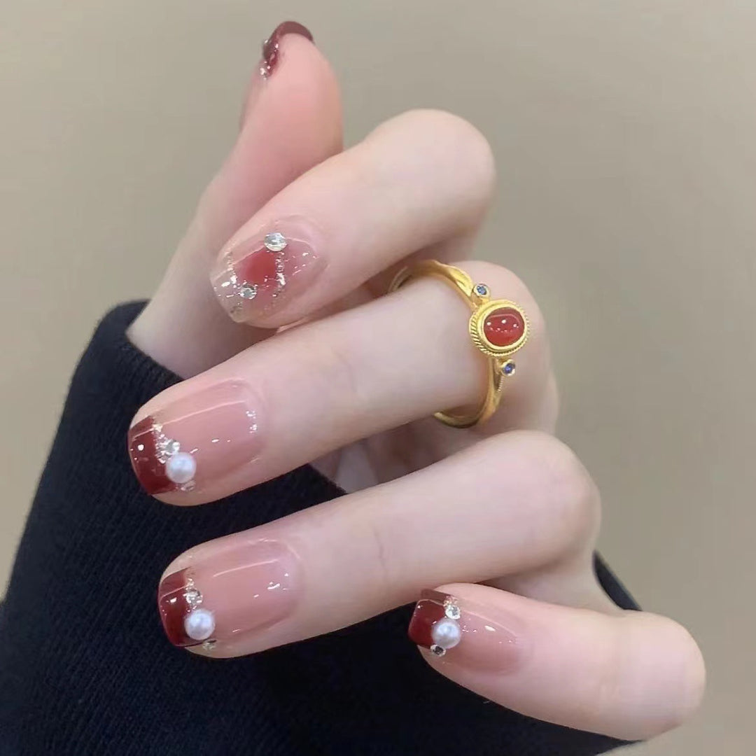 Decorative French Tip Press-On Nails