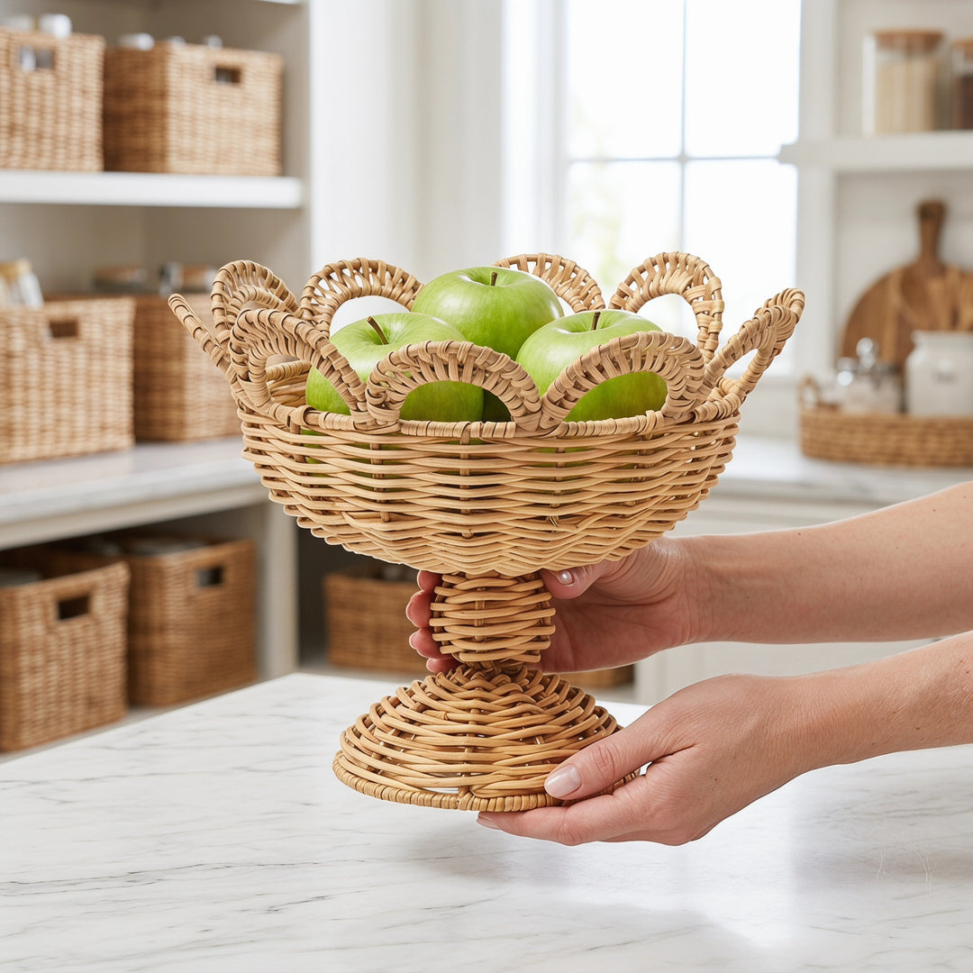 Elegant round decorative basket in floral design Kalsten
