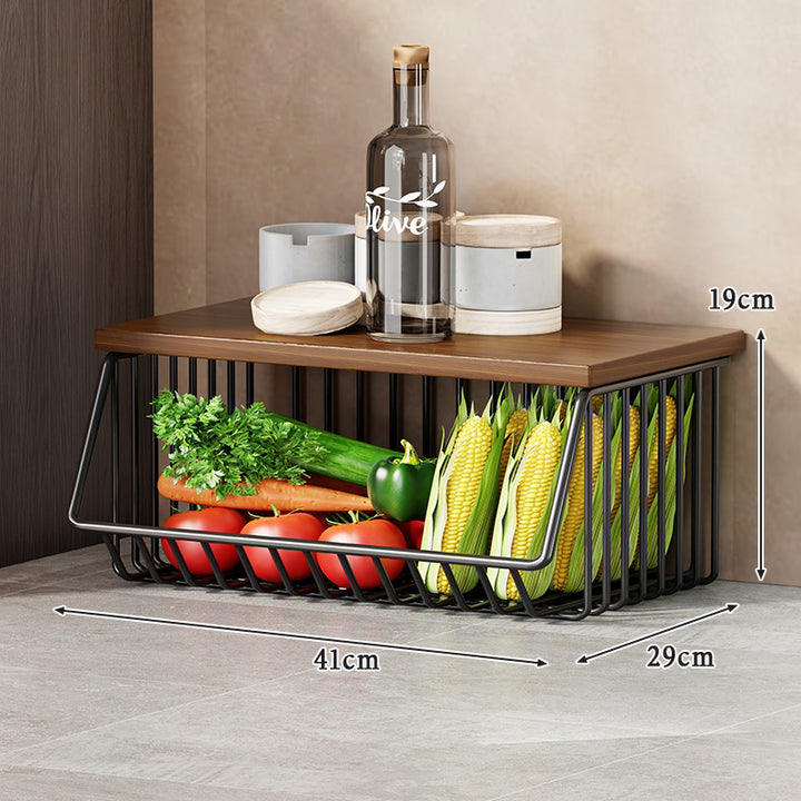 Slim Vertical Rolling Wire Produce and Pantry Organizer Cart with Wood Top