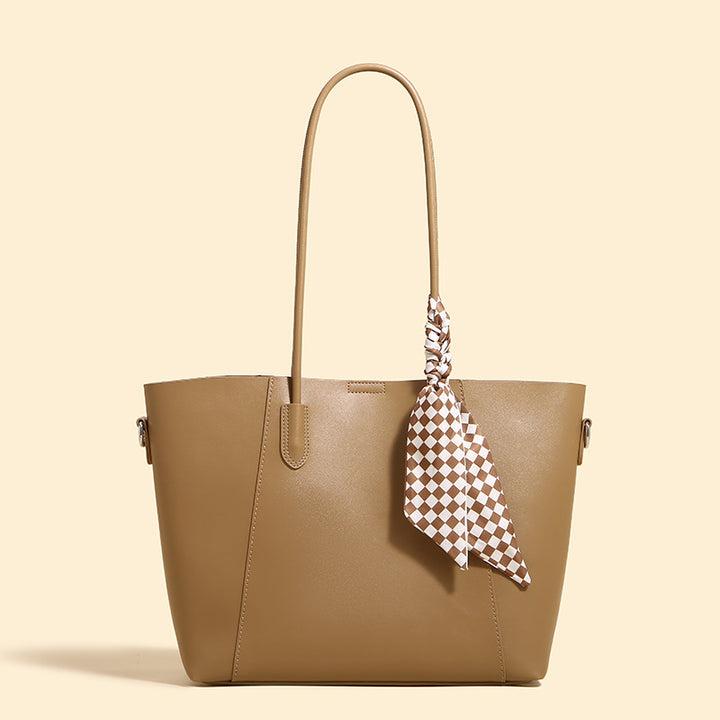 Elegant Leather Tote Bag with Scarf Detail