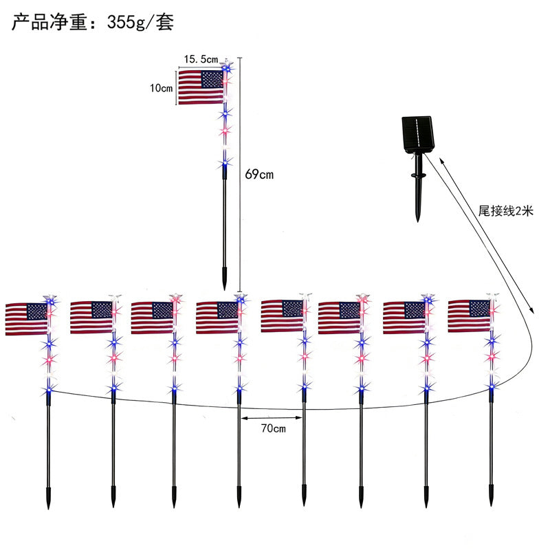 Unisex solar-powered ground spikes with mini flags and glowing star LEDs Kalsten