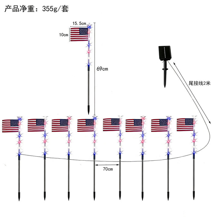 Unisex solar-powered ground spikes with mini flags and glowing star LEDs Kalsten