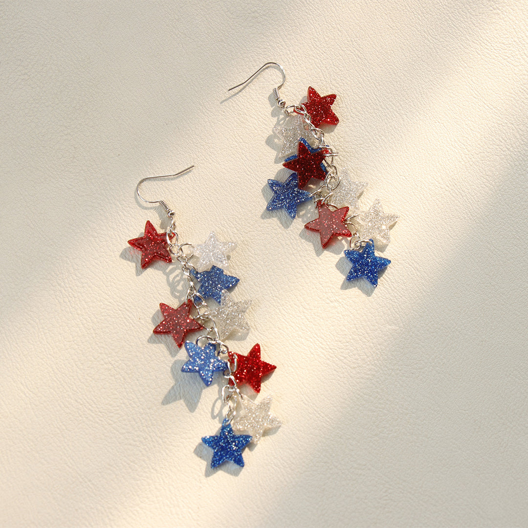Ladies nan long glitter earrings with multi-layered star cascade Kalsten