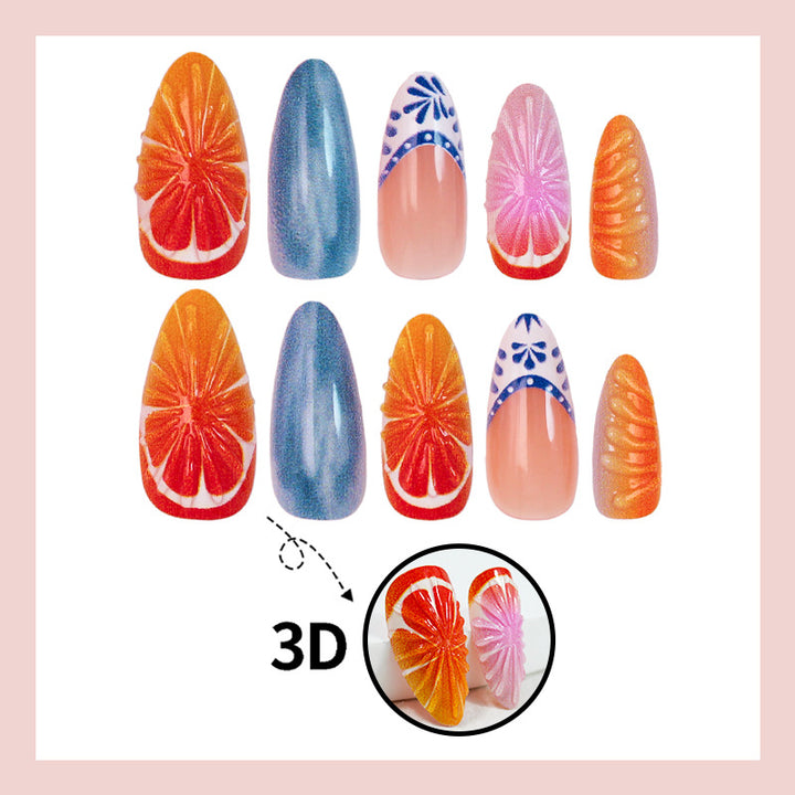 Artificial nail set with vibrant fruit designs Kalsten