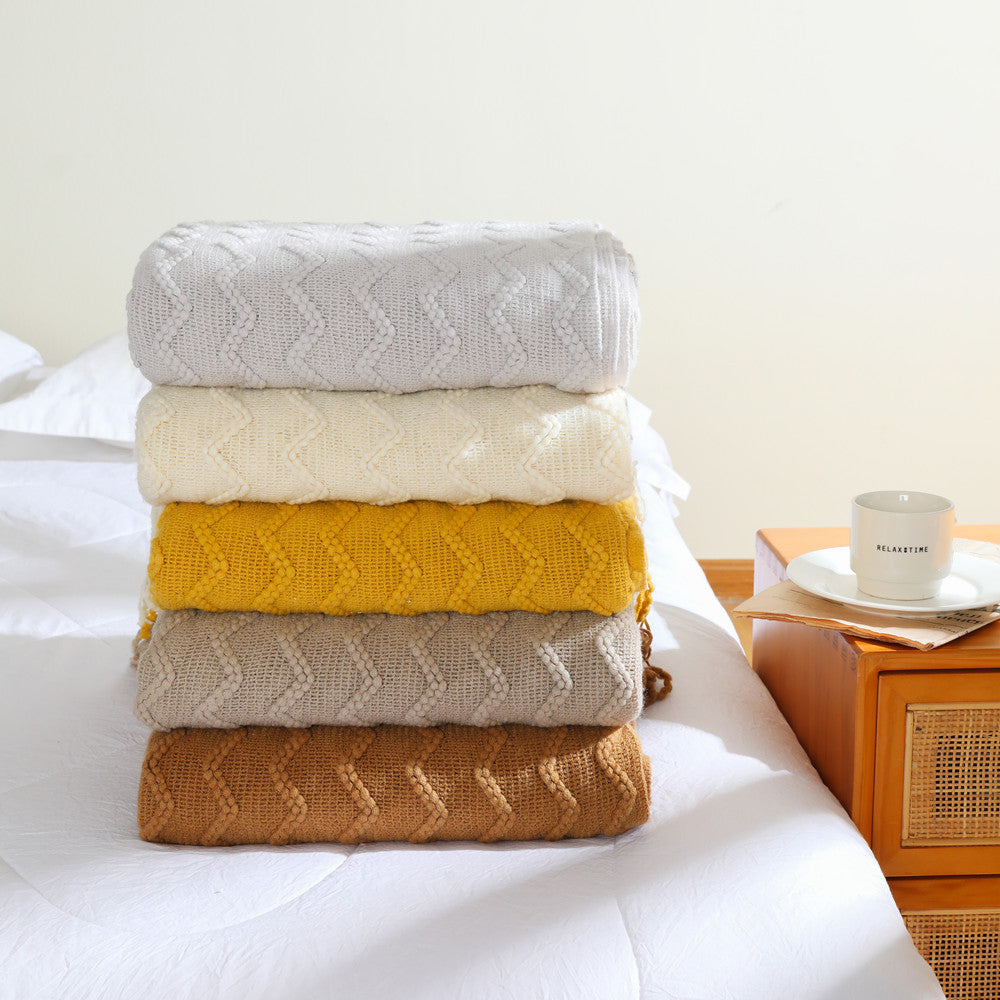 Textured Woven Throw Blanket with Fringe Kalsten
