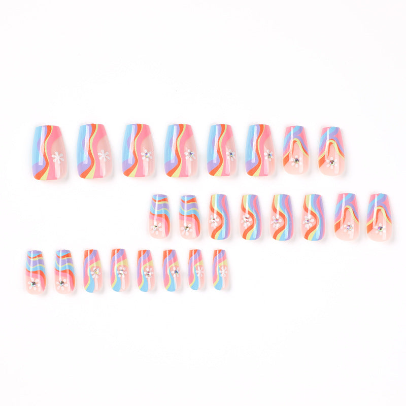 Artful Nail Extensions with Colorful Gradient and Delicate Flower Pattern Kalsten