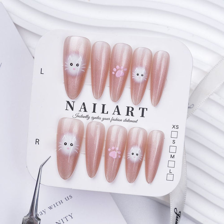 Whimsical Cat-Themed Press-On Nail Set Kalsten