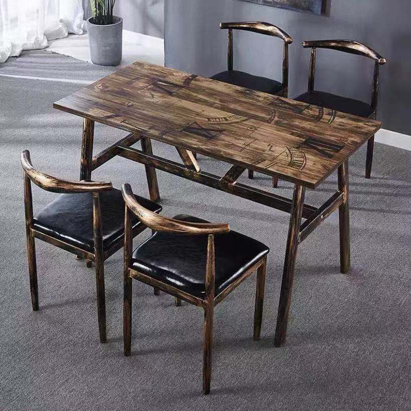Vintage dining table with custom license plate design Kalsten