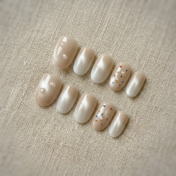 Decorative Press-On Nail Set with Pearlescent and Glitter Accents